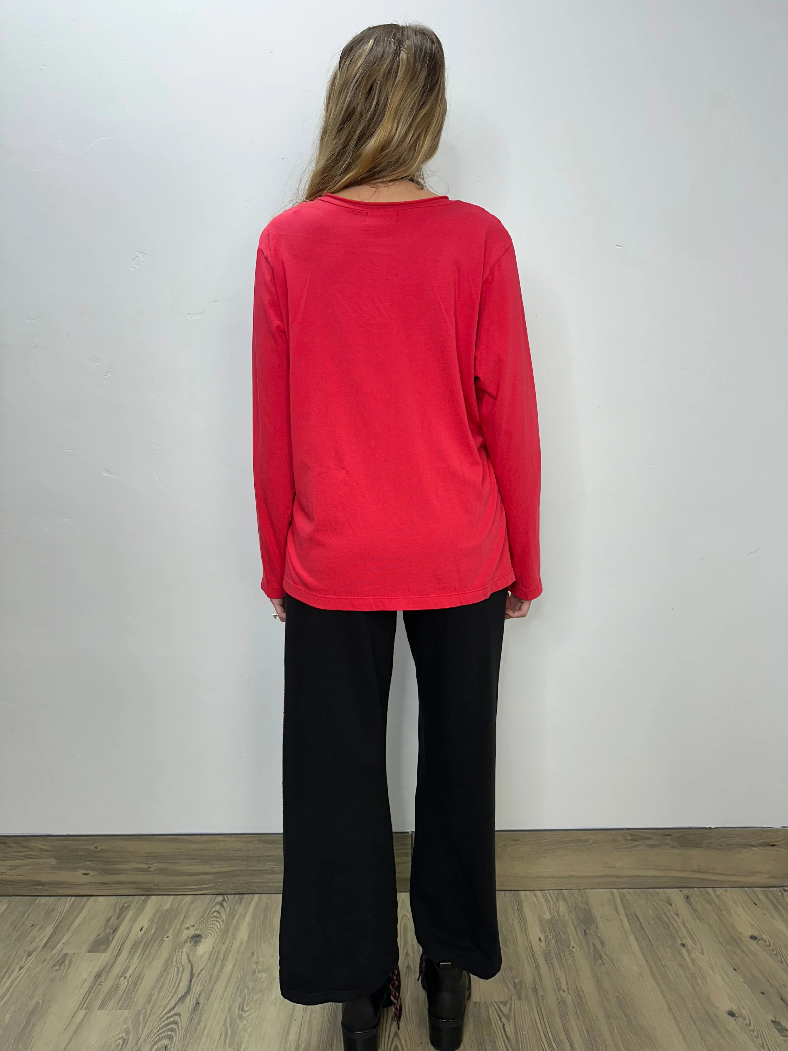 Cherry Red V-Neck Long Sleeve Top