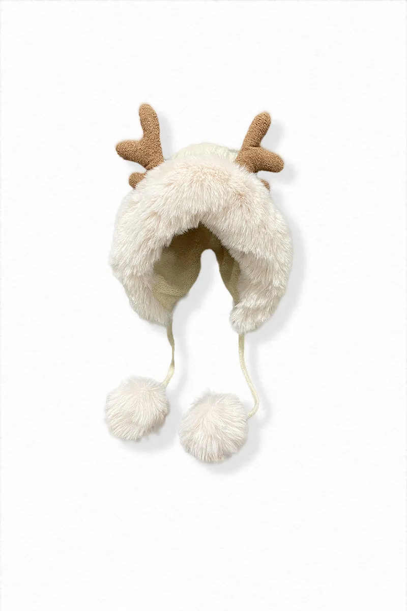 Christmas Fleece-Lined Triple-Pom Beanie hat with Fur Trim