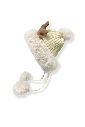 Christmas Fleece-Lined Triple-Pom Beanie hat with Fur Trim