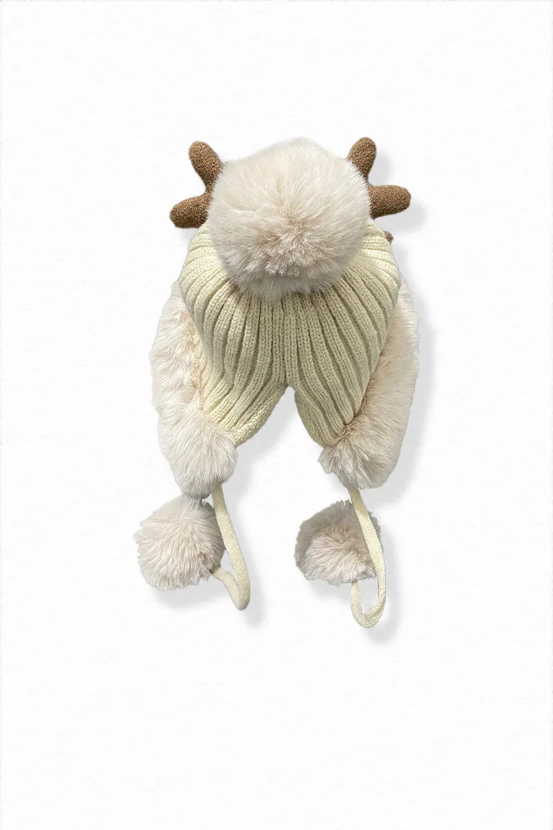 Christmas Fleece-Lined Triple-Pom Beanie hat with Fur Trim
