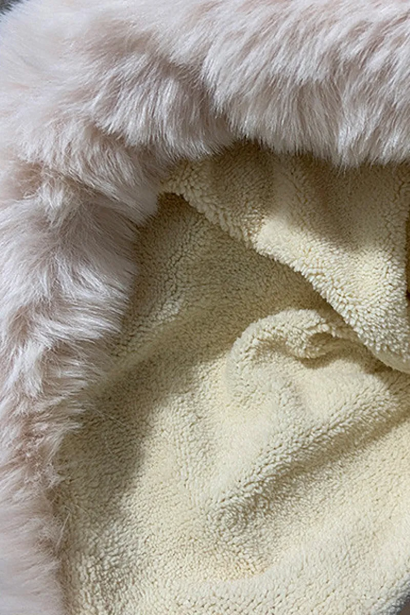 Christmas Fleece-Lined Triple-Pom Beanie hat with Fur Trim