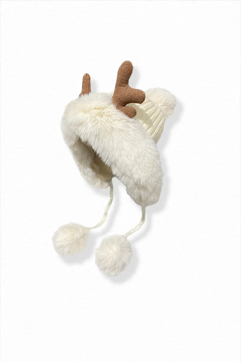 Christmas Fleece-Lined Triple-Pom Beanie hat with Fur Trim