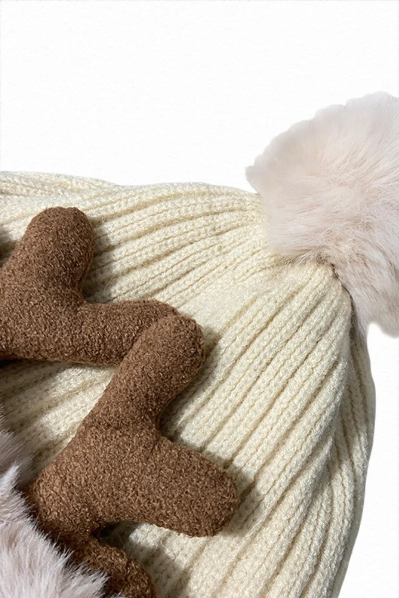 Christmas Fleece-Lined Triple-Pom Beanie hat with Fur Trim