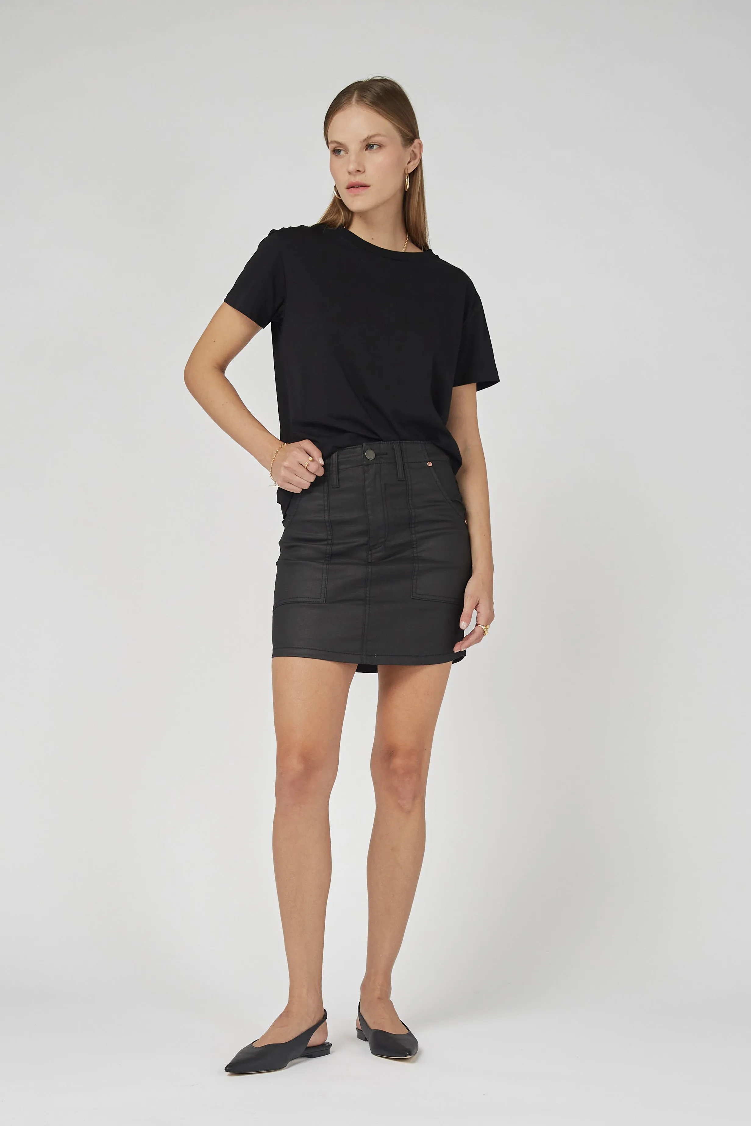 Coated Denim Black Skirt