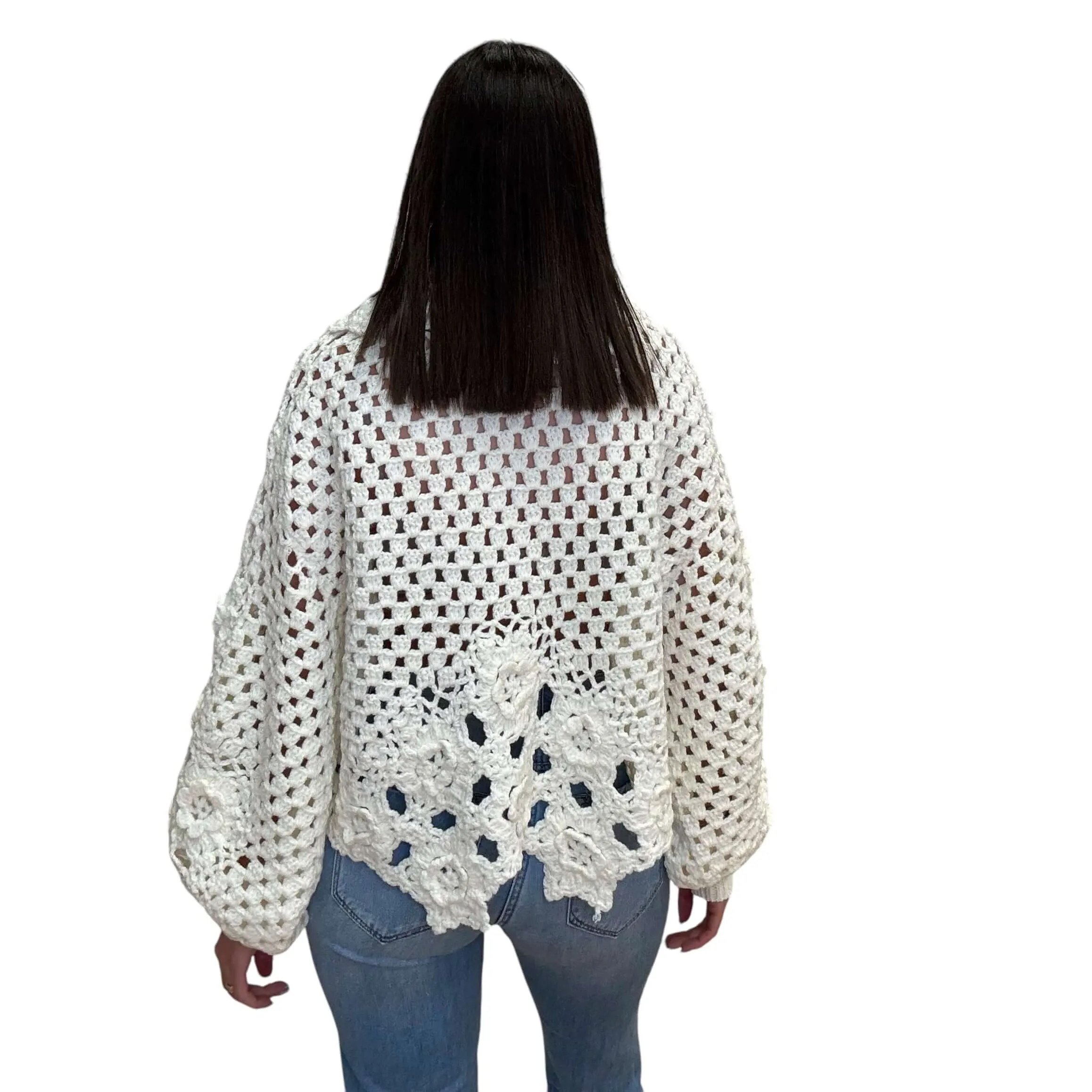 Crochet Open Knit Sweater - Ivory