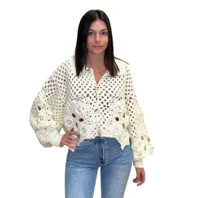 Crochet Open Knit Sweater - Ivory