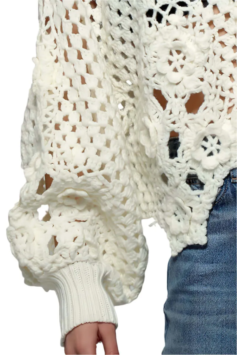 Crochet Open Knit Sweater - Ivory