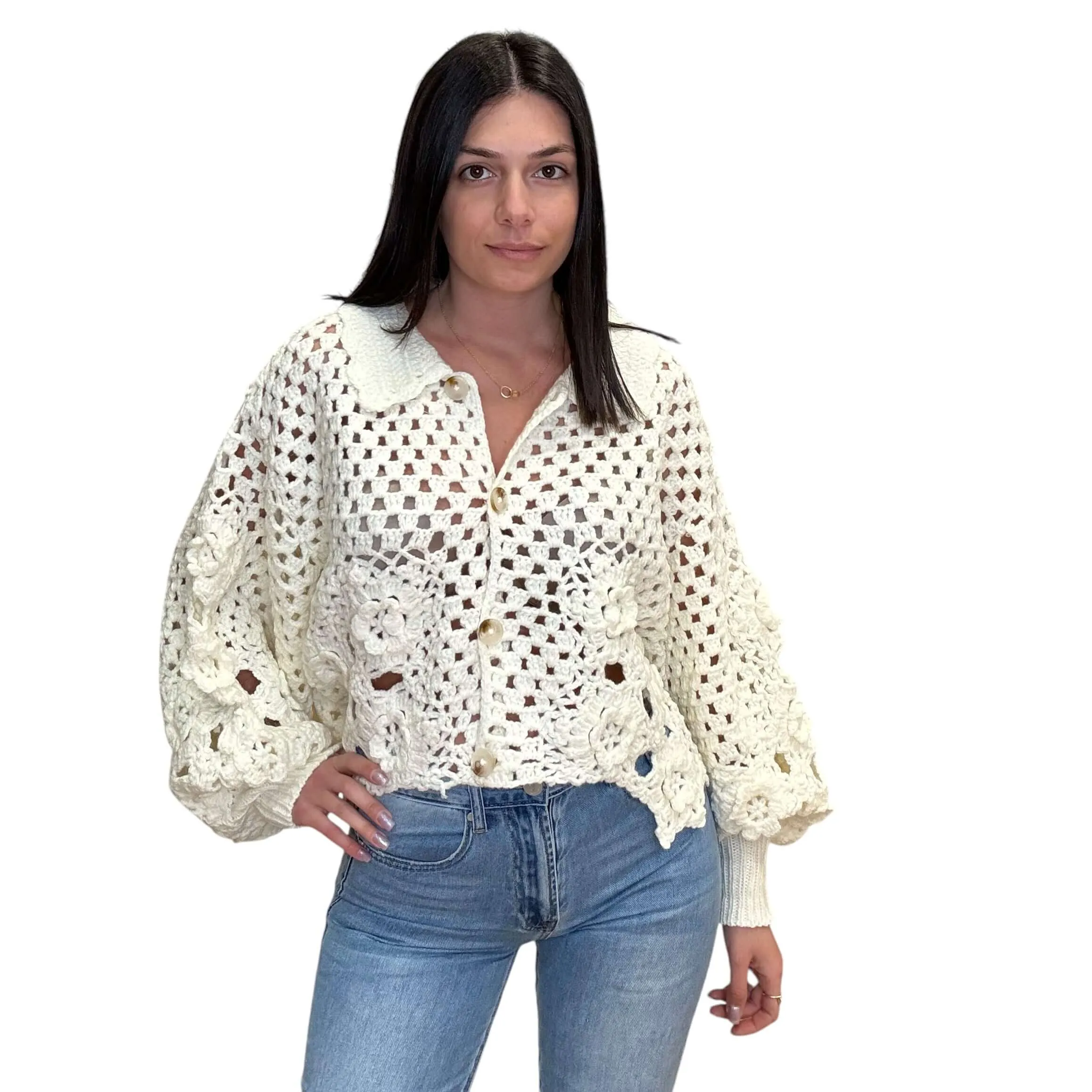 Crochet Open Knit Sweater - Ivory