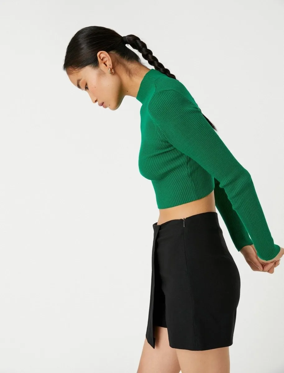 Crop Mock Neck Sweater in Green