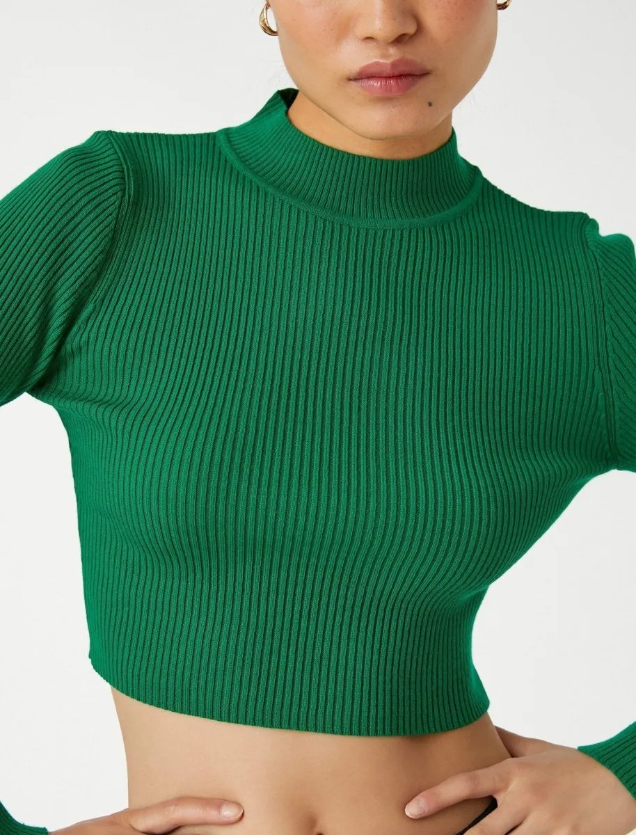 Crop Mock Neck Sweater in Green