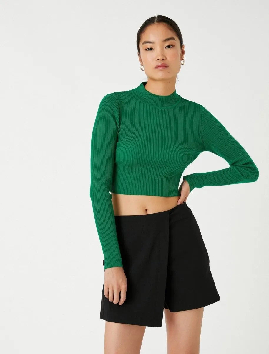 Crop Mock Neck Sweater in Green