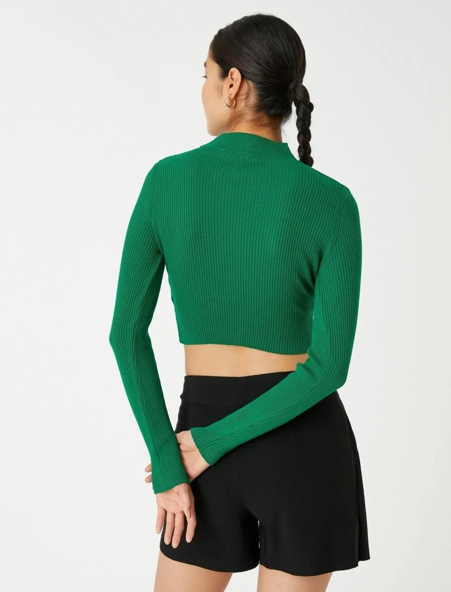 Crop Mock Neck Sweater in Green