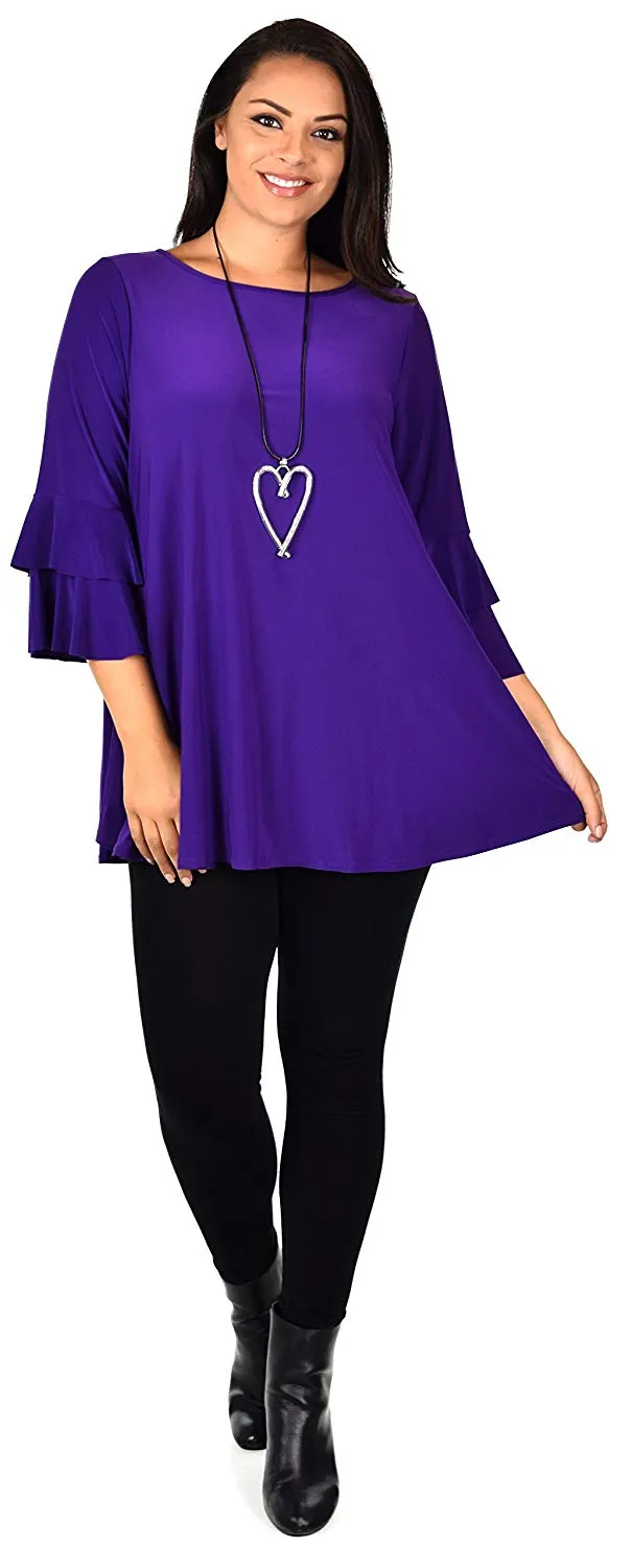 Dare2BStylish Women Plus Size Ruffle Sleeve Chic Tunic Top Blouse Shirt