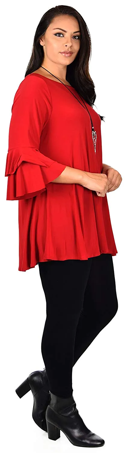Dare2BStylish Women Plus Size Ruffle Sleeve Chic Tunic Top Blouse Shirt