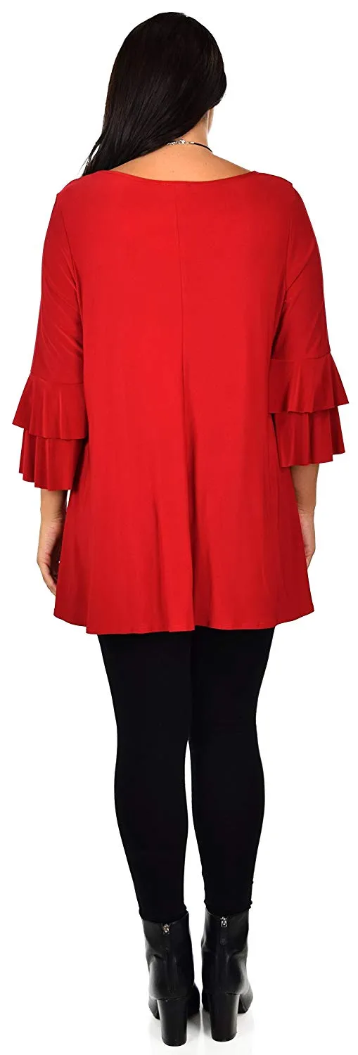 Dare2BStylish Women Plus Size Ruffle Sleeve Chic Tunic Top Blouse Shirt