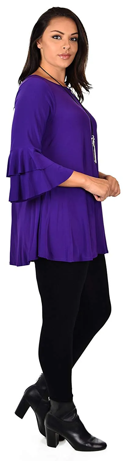 Dare2BStylish Women Plus Size Ruffle Sleeve Chic Tunic Top Blouse Shirt