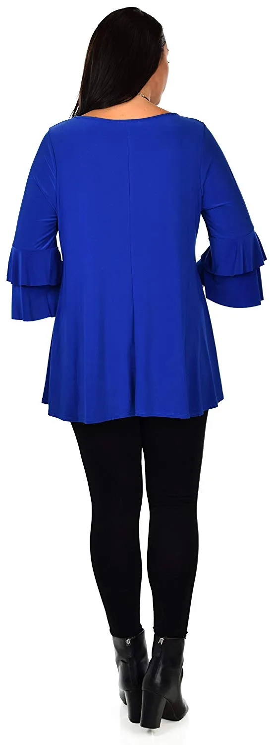 Dare2BStylish Women Plus Size Ruffle Sleeve Chic Tunic Top Blouse Shirt