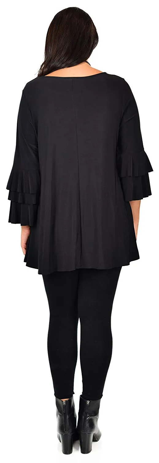 Dare2BStylish Women Plus Size Ruffle Sleeve Chic Tunic Top Blouse Shirt