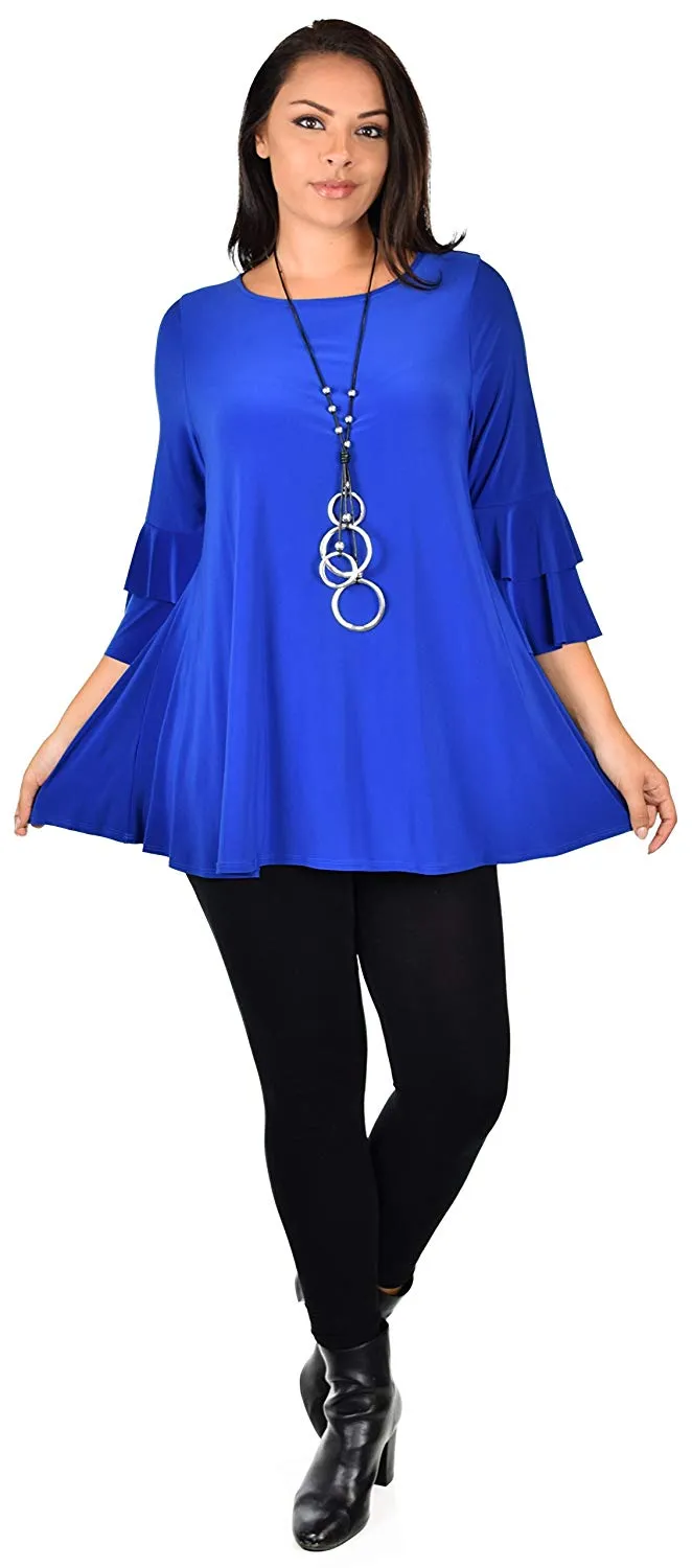 Dare2BStylish Women Plus Size Ruffle Sleeve Chic Tunic Top Blouse Shirt