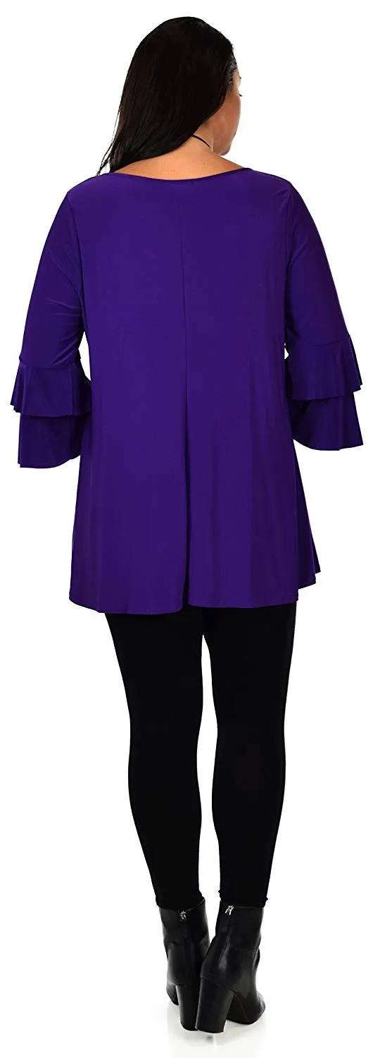 Dare2BStylish Women Plus Size Ruffle Sleeve Chic Tunic Top Blouse Shirt
