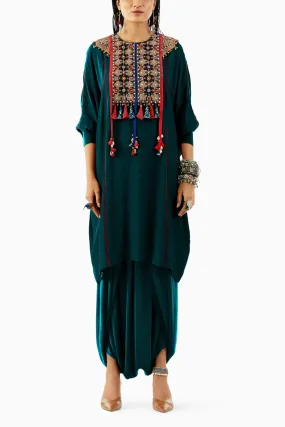 Dark Teal Kuru Trapeeze Tunic and Drape Trouser Set