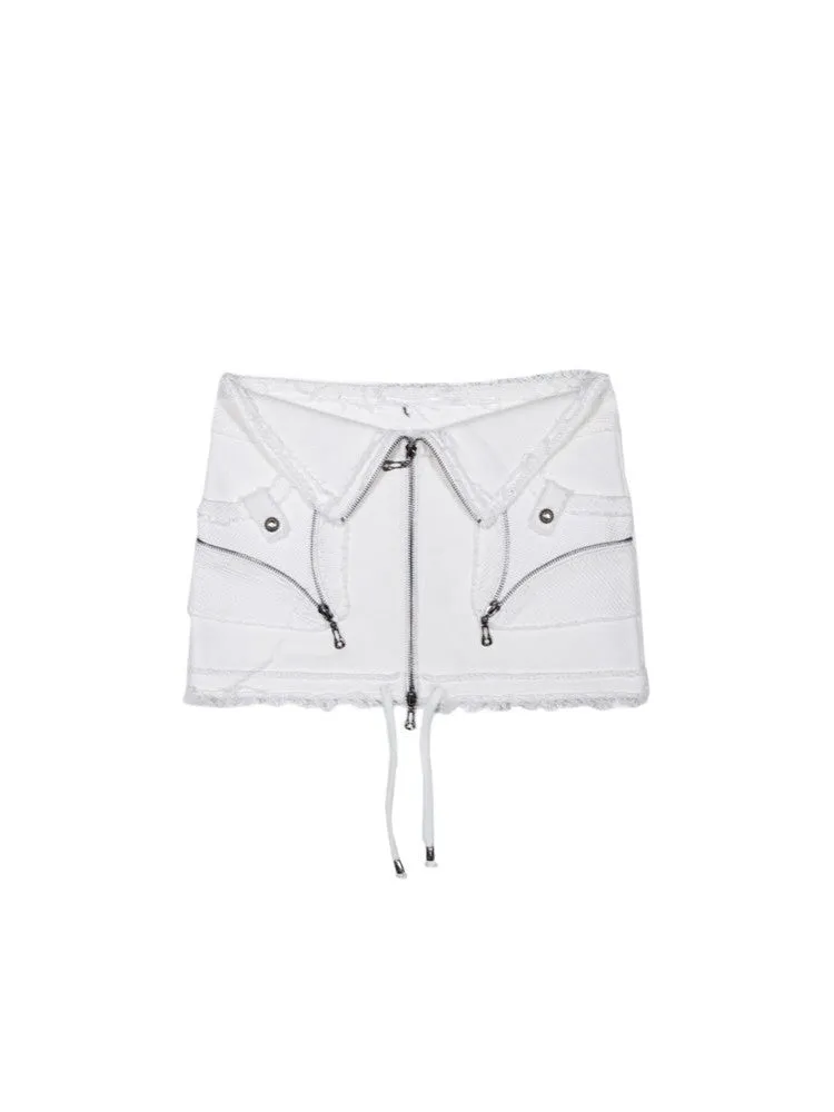 Drawstring Flower Cut-Off Nichi-Zip Mini-Skirt