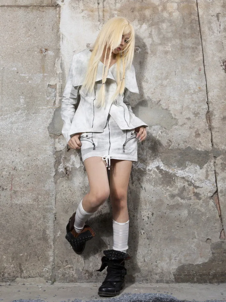 Drawstring Flower Cut-Off Nichi-Zip Mini-Skirt
