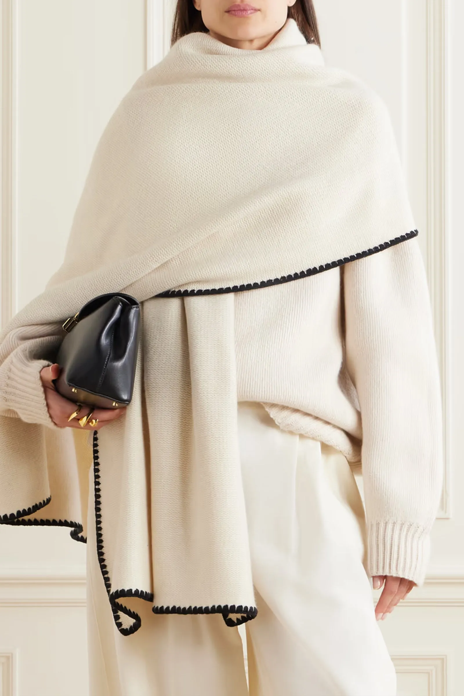 Embroidered Wool, Cashmere And Cotton-blend Scarf