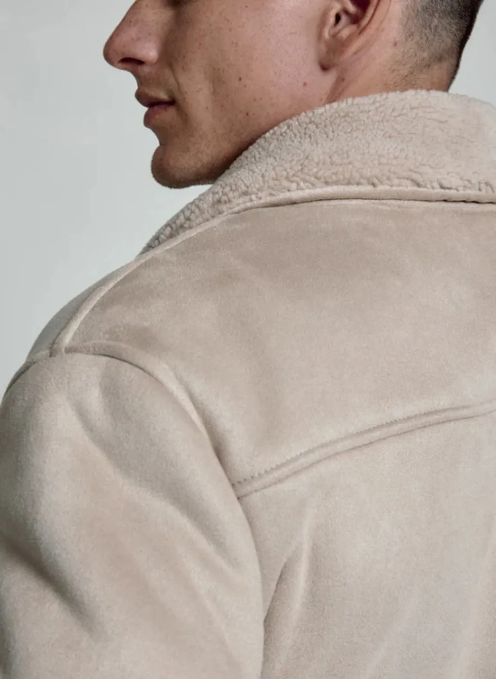 Evolution Vegan Suede Sherpa Bomber Jacket - Glacier