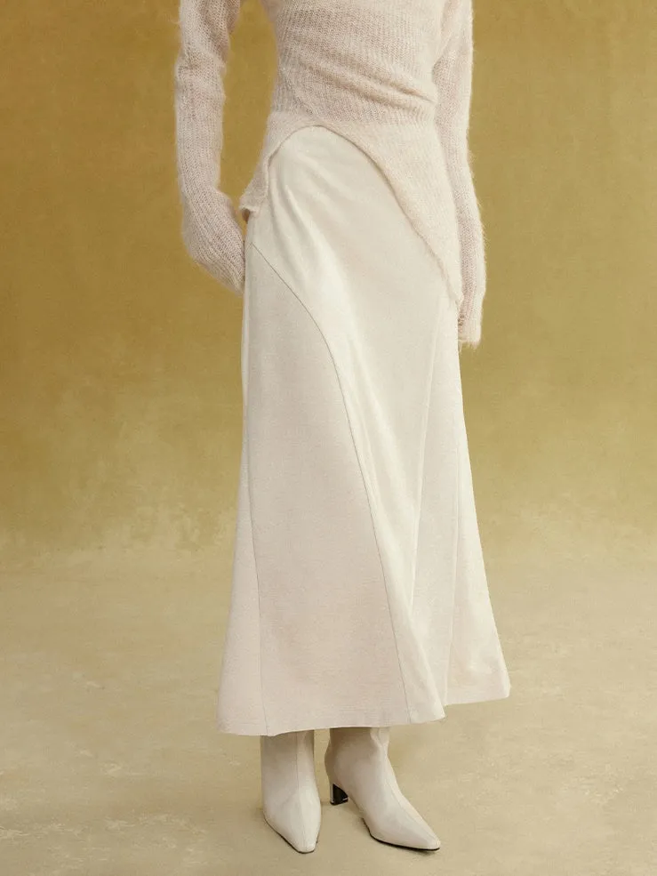 Fake Suede Curved Patchwork Skirt
