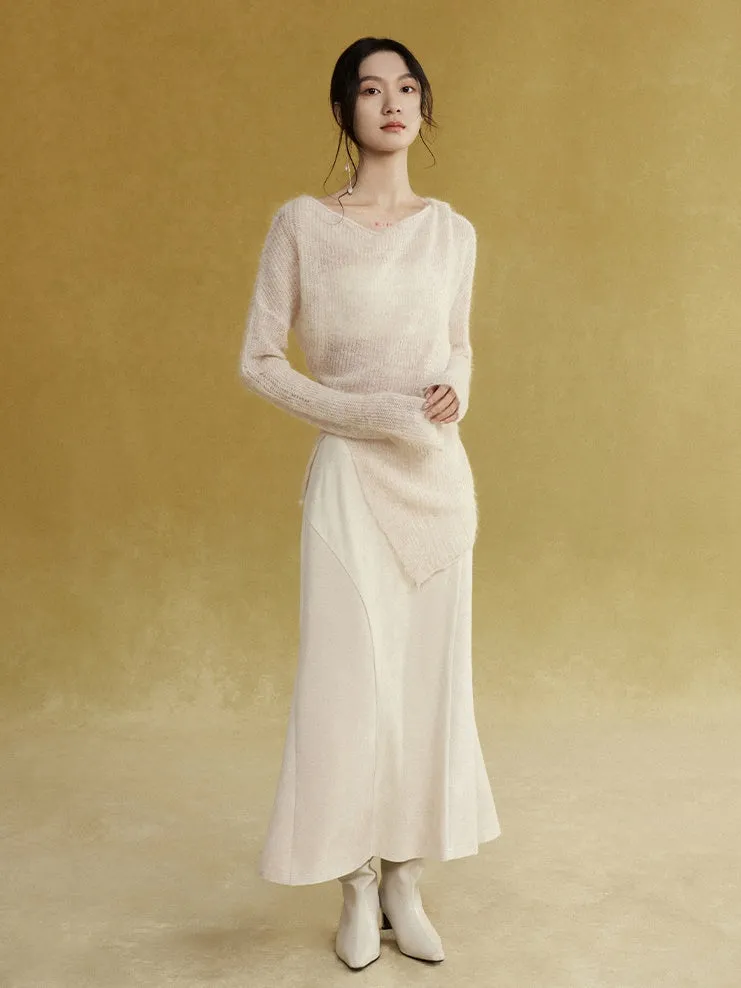 Fake Suede Curved Patchwork Skirt