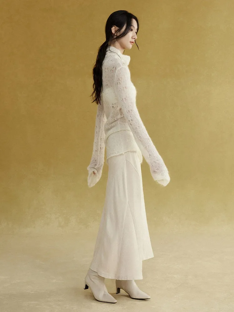 Fake Suede Curved Patchwork Skirt