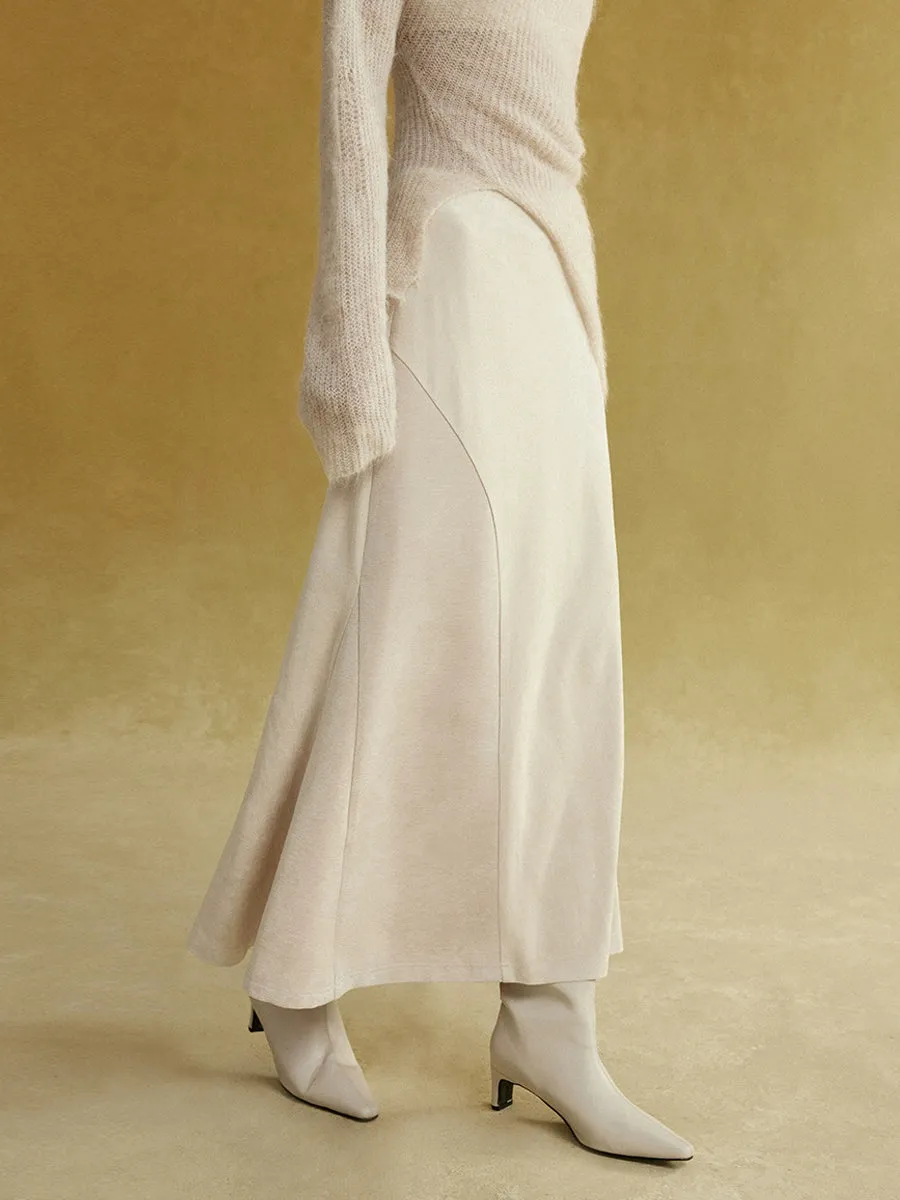 Fake Suede Curved Patchwork Skirt