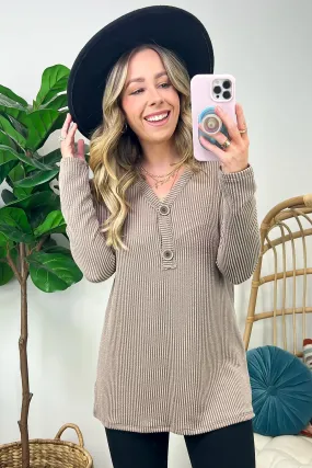 Fall Into Me Ribbed Henley Button Top - FINAL SALE