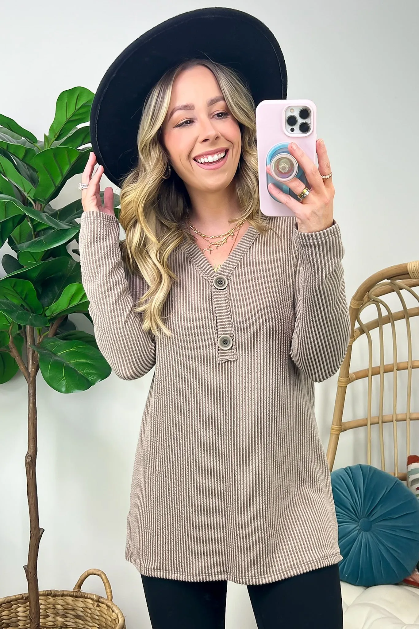 Fall Into Me Ribbed Henley Button Top - FINAL SALE