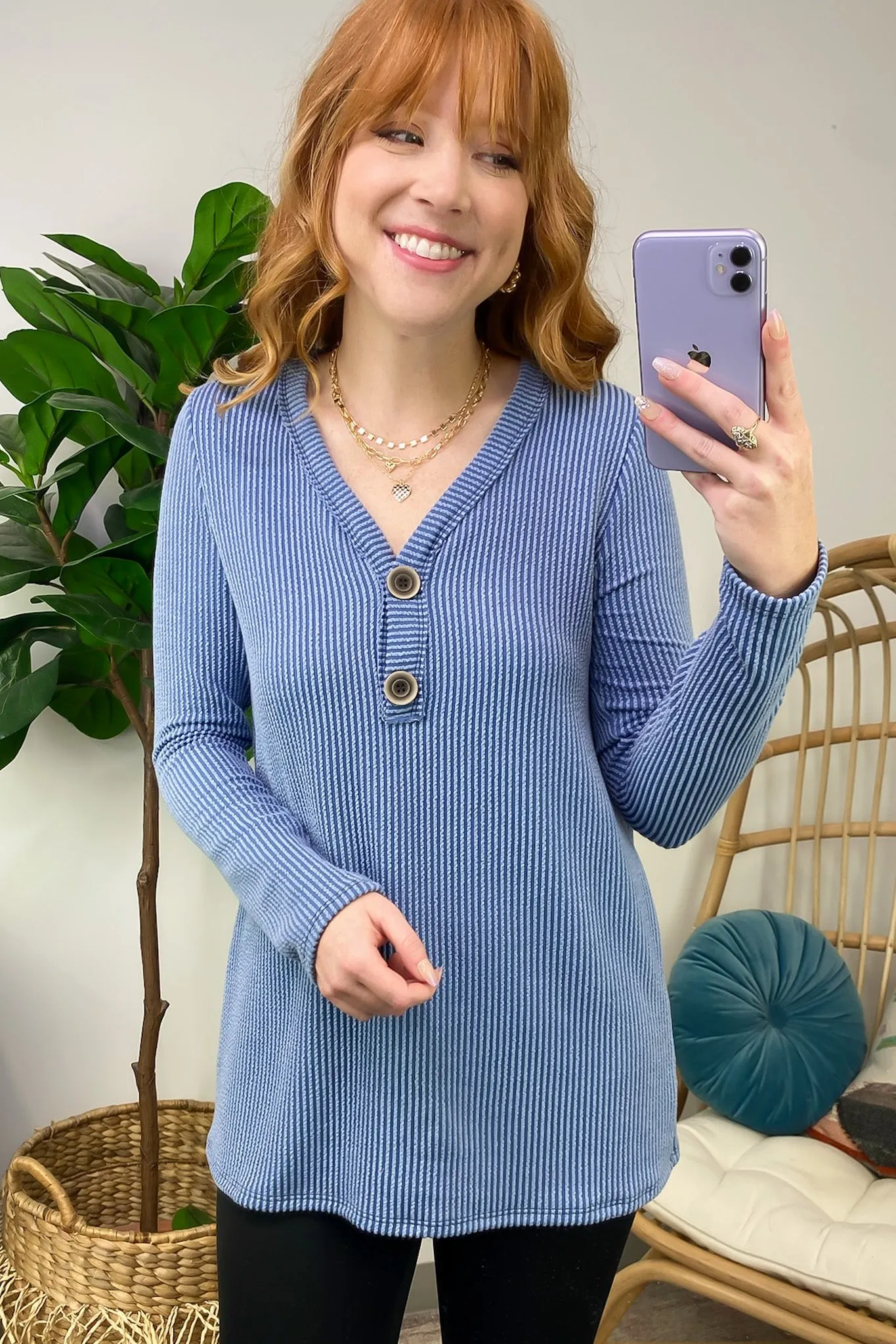 Fall Into Me Ribbed Henley Button Top - FINAL SALE