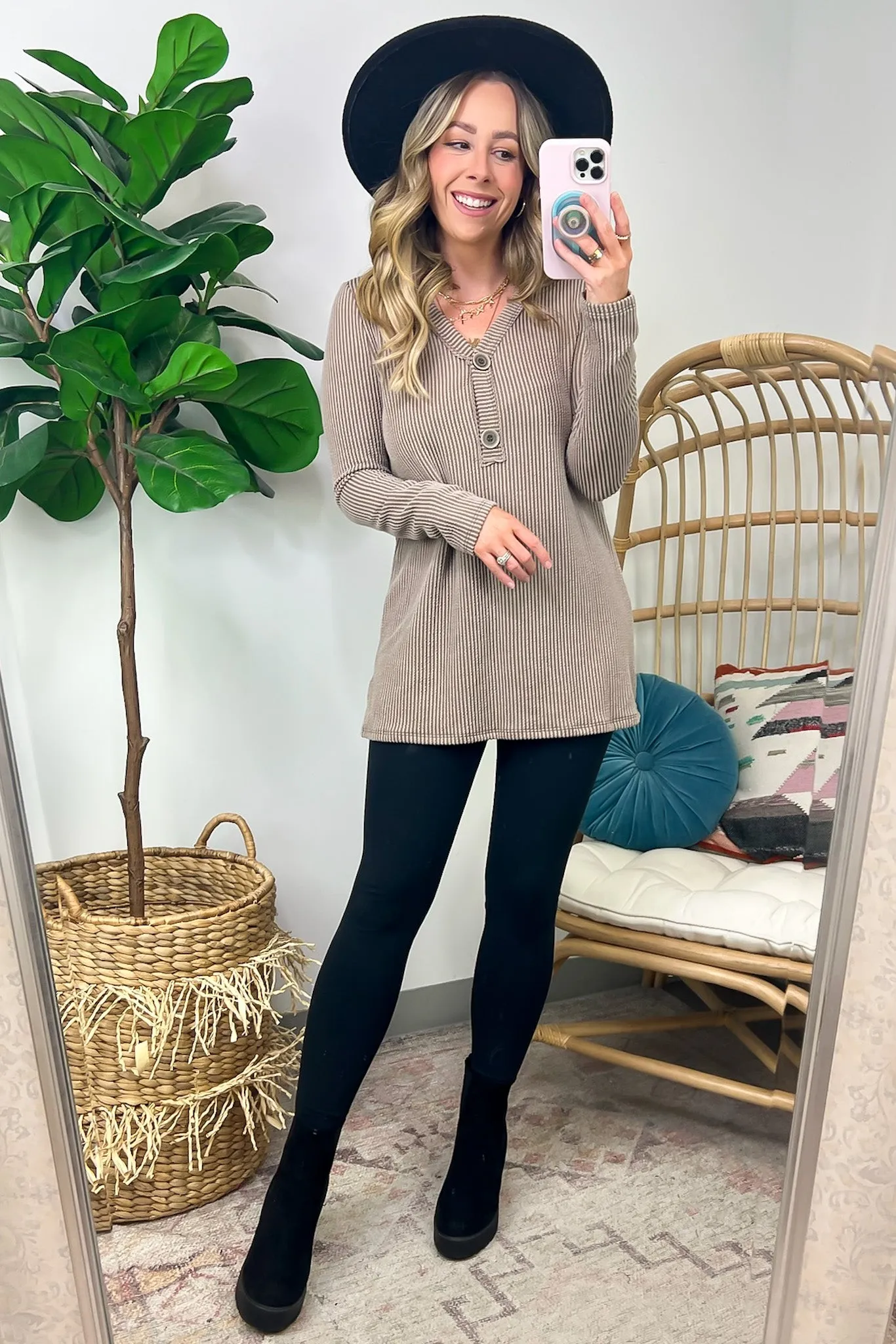 Fall Into Me Ribbed Henley Button Top - FINAL SALE