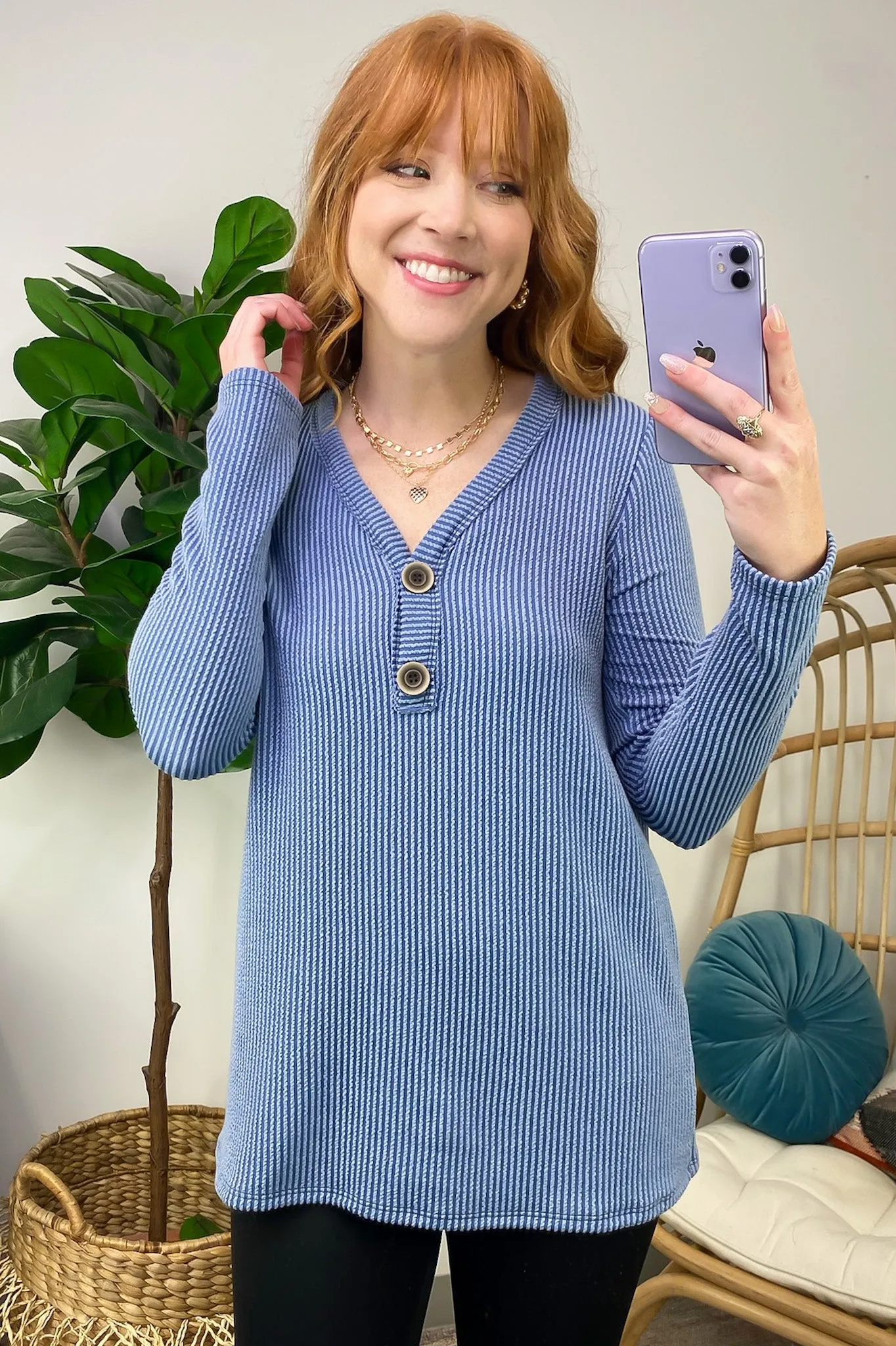 Fall Into Me Ribbed Henley Button Top - FINAL SALE