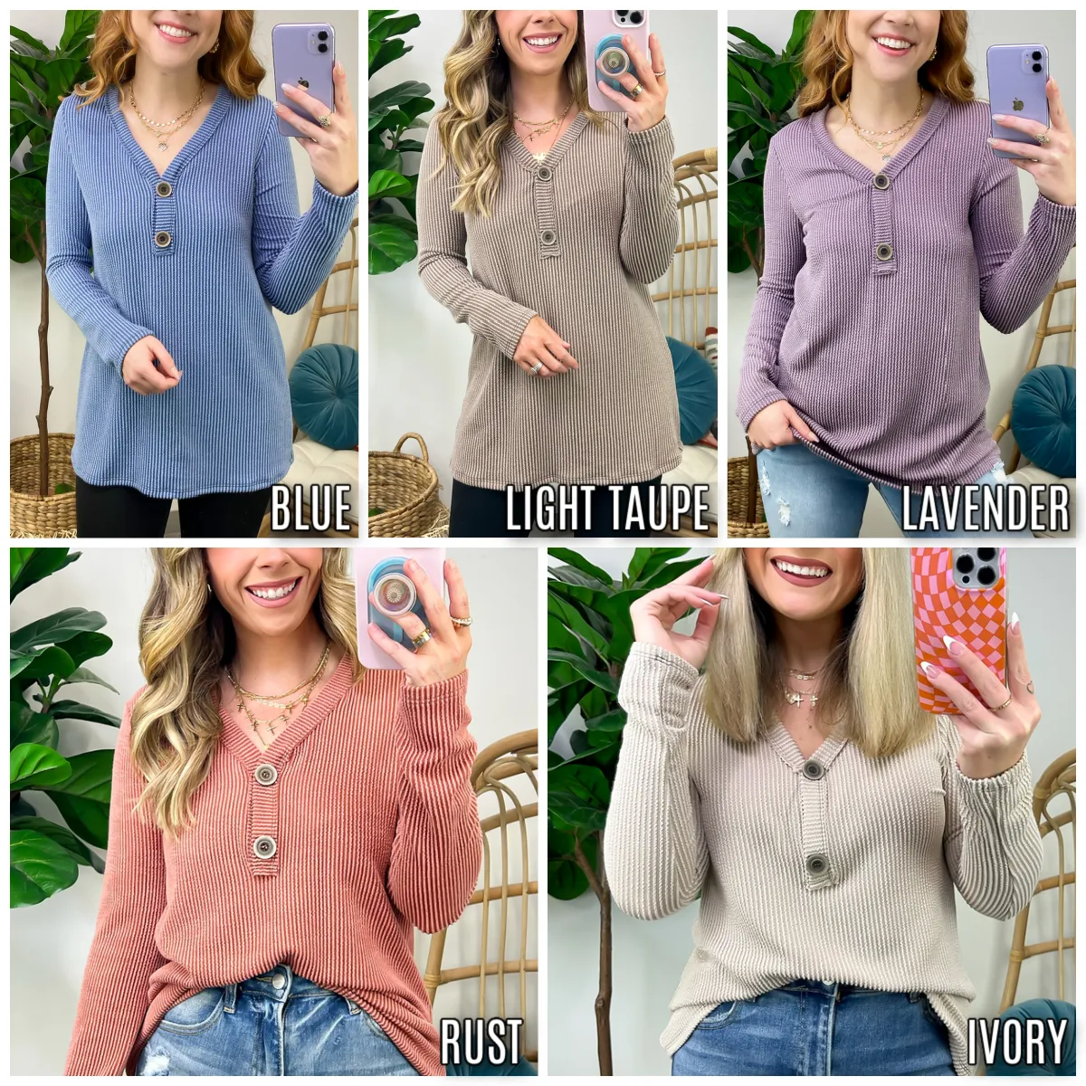 Fall Into Me Ribbed Henley Button Top - FINAL SALE