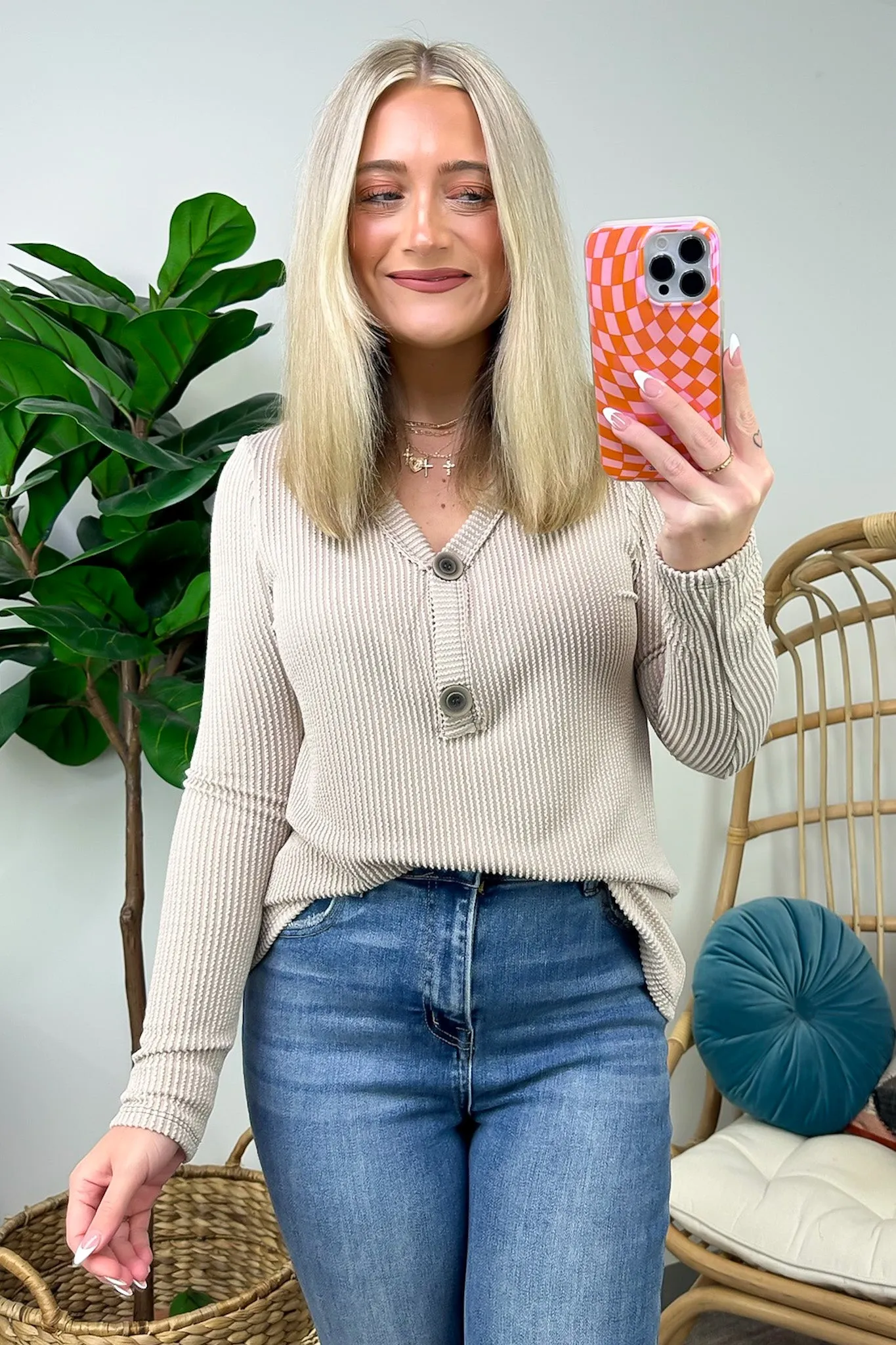 Fall Into Me Ribbed Henley Button Top - FINAL SALE