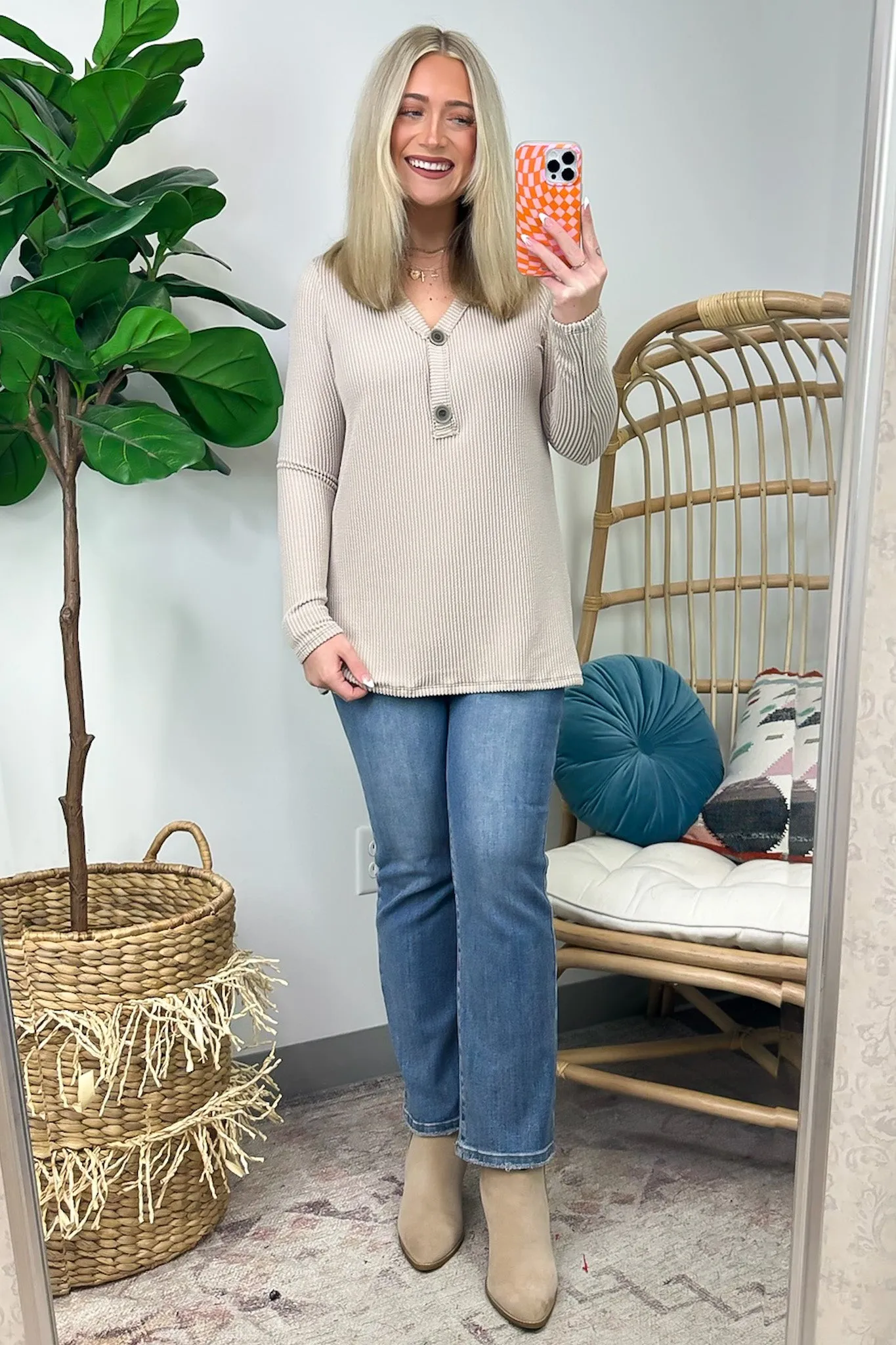 Fall Into Me Ribbed Henley Button Top - FINAL SALE
