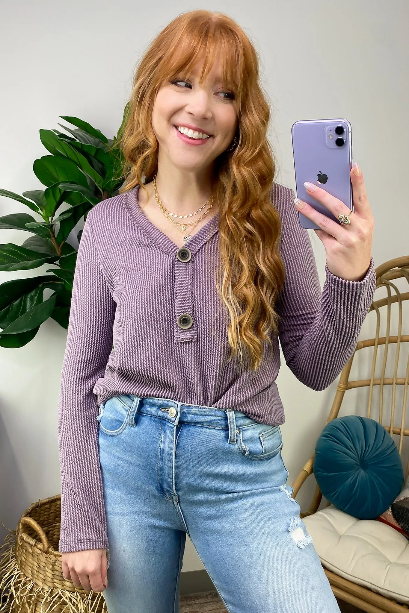 Fall Into Me Ribbed Henley Button Top - FINAL SALE