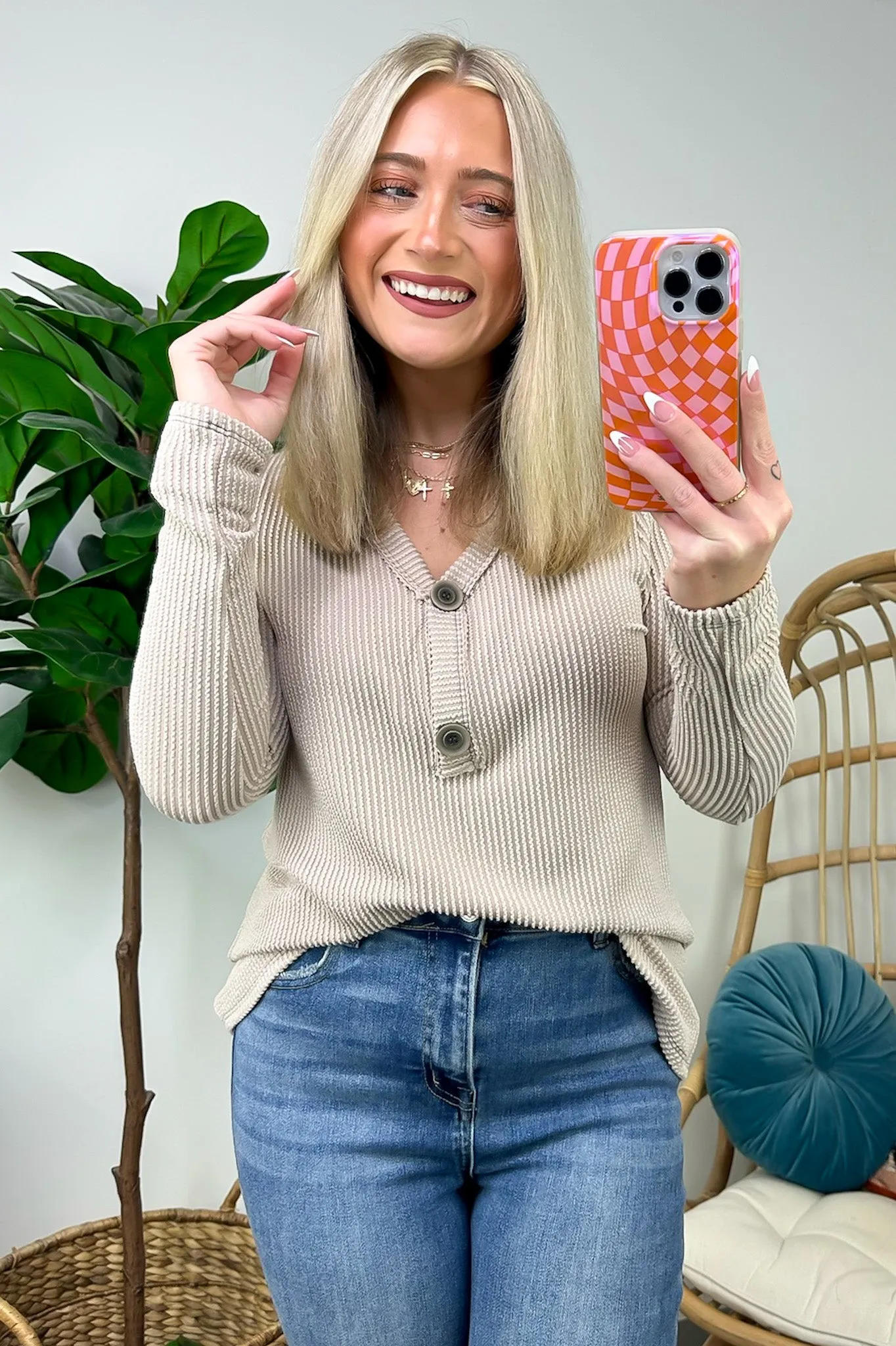 Fall Into Me Ribbed Henley Button Top - FINAL SALE