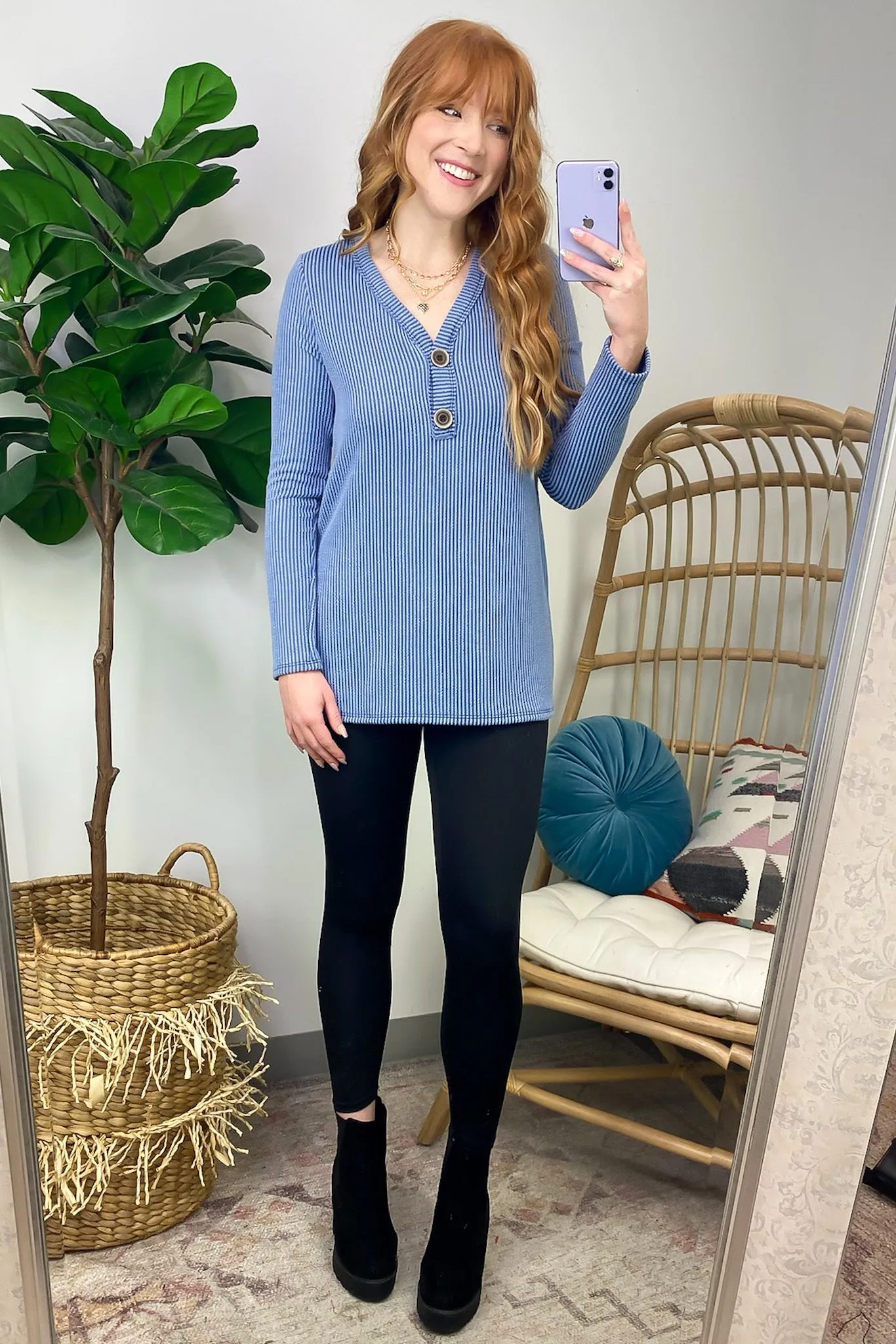 Fall Into Me Ribbed Henley Button Top - FINAL SALE