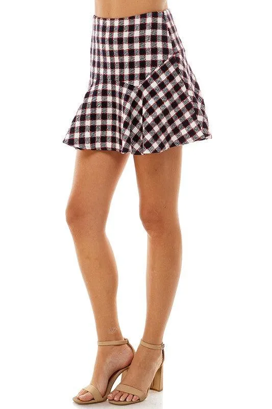 flared tweed plaid skirt