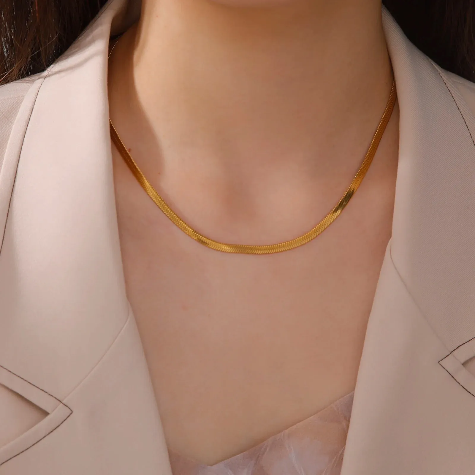 Gold Color Stainless Steel Snake Chain Necklace - Anti-Rust, Hypoallergenic, Fade-Resistant Choker Necklace - 2024 Trend Jewelry Gift for women