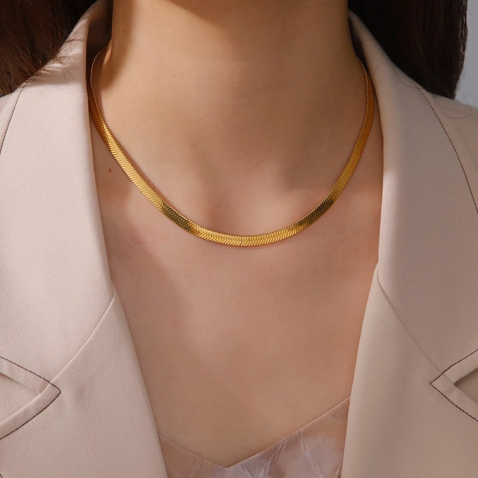 Gold Color Stainless Steel Snake Chain Necklace - Anti-Rust, Hypoallergenic, Fade-Resistant Choker Necklace - 2024 Trend Jewelry Gift for women