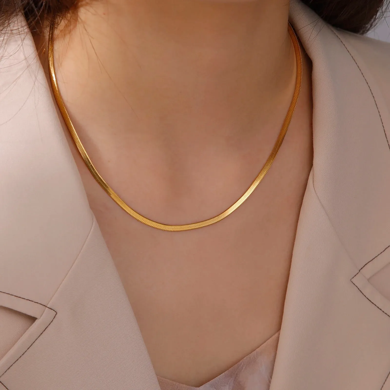 Gold Color Stainless Steel Snake Chain Necklace - Anti-Rust, Hypoallergenic, Fade-Resistant Choker Necklace - 2024 Trend Jewelry Gift for women
