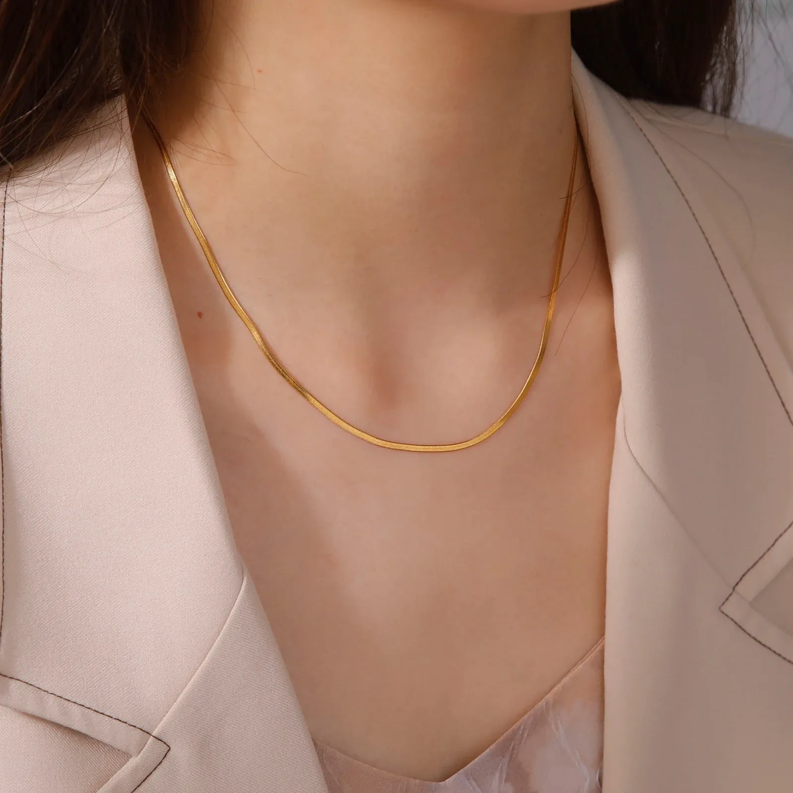 Gold Color Stainless Steel Snake Chain Necklace - Anti-Rust, Hypoallergenic, Fade-Resistant Choker Necklace - 2024 Trend Jewelry Gift for women