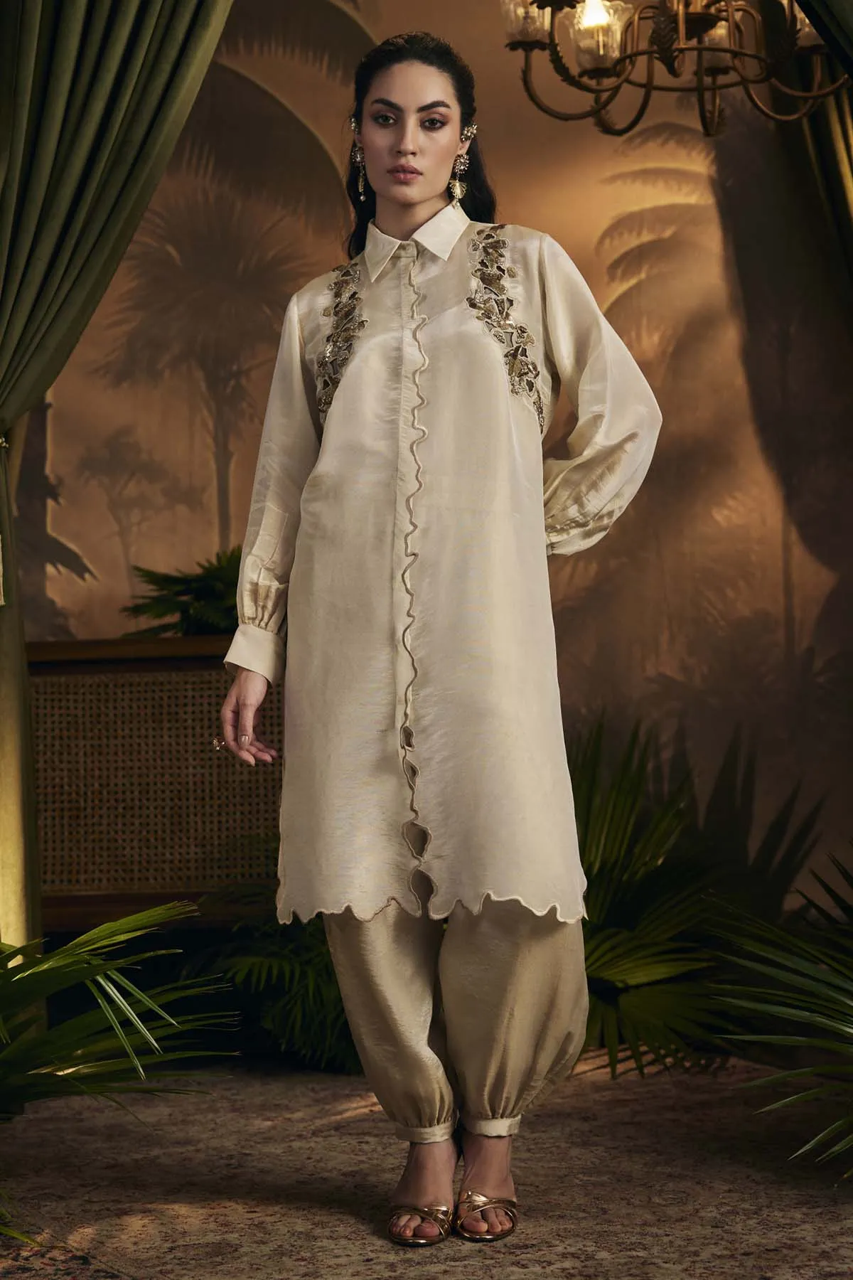 Gold Zari Embroidered Tunic Set